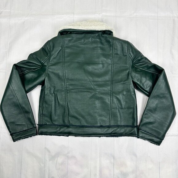 Levi’s Women’s Green Vegan Leather Sherpa Crop Moto Jacket Size Large. - Picture 5 of 16